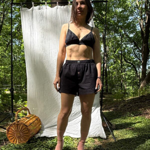 Shorts and bra in the woods